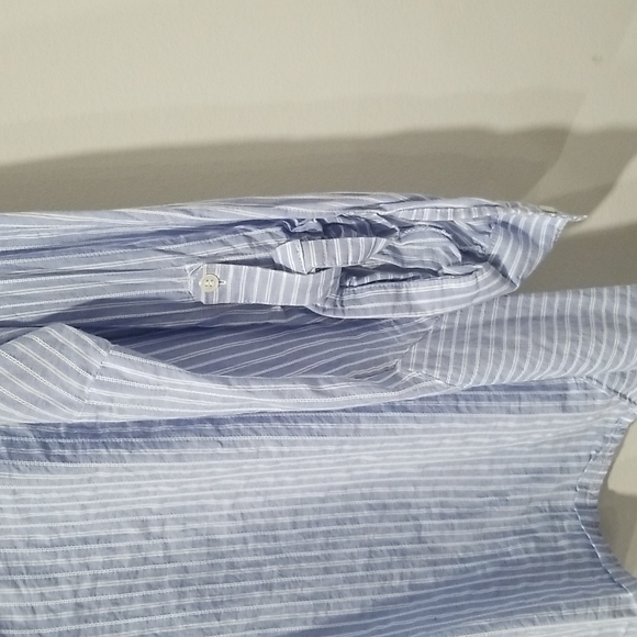 Blue Striped Cotton Button Down Blouse, 2X - Picture 3 of 6